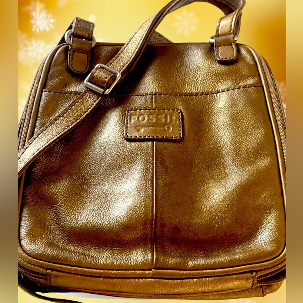 EUC Fossil Bronze Gold Metallic Color Leather Crossbody